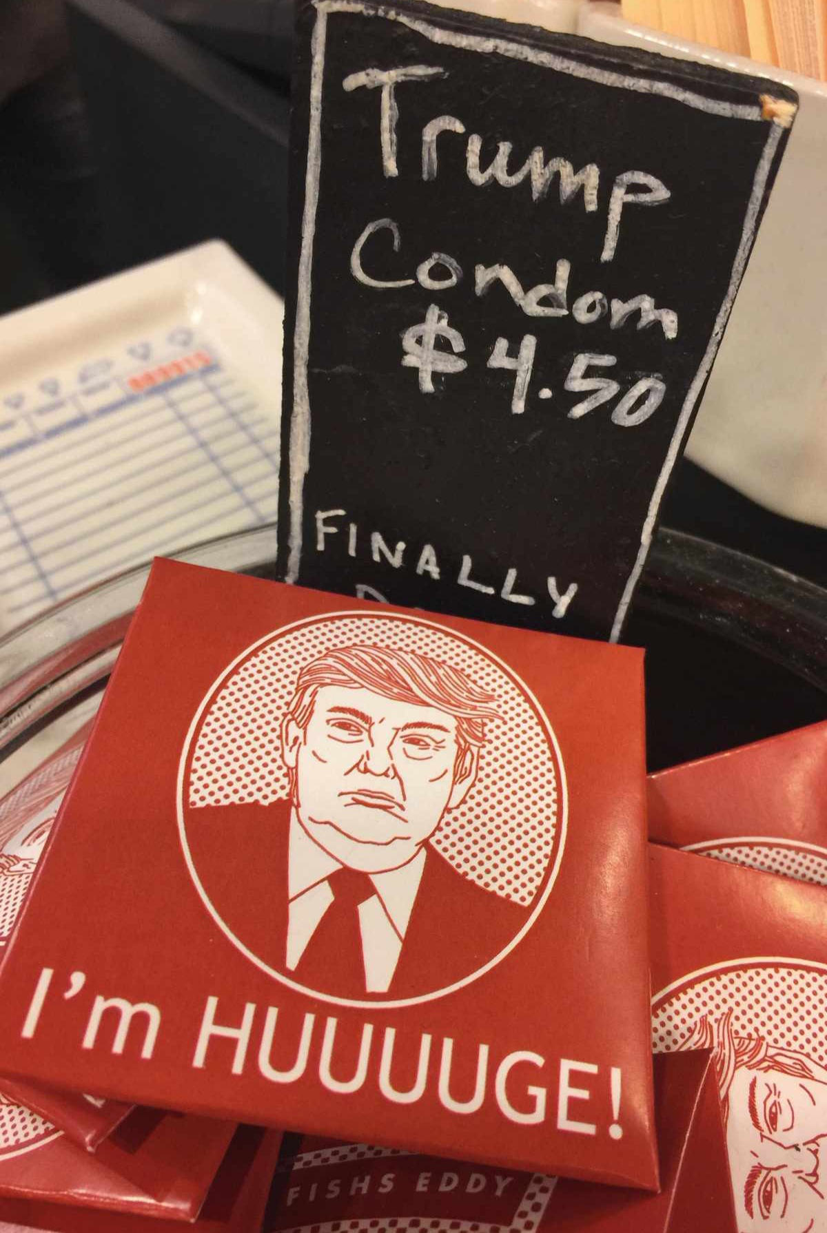 Photo from the Epstein estate, Trump-branded condoms sold at Fishs Eddy